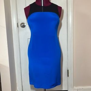 Crew Neck Bodycon Knee-Length Dress Blue with Mesh Details Size 12